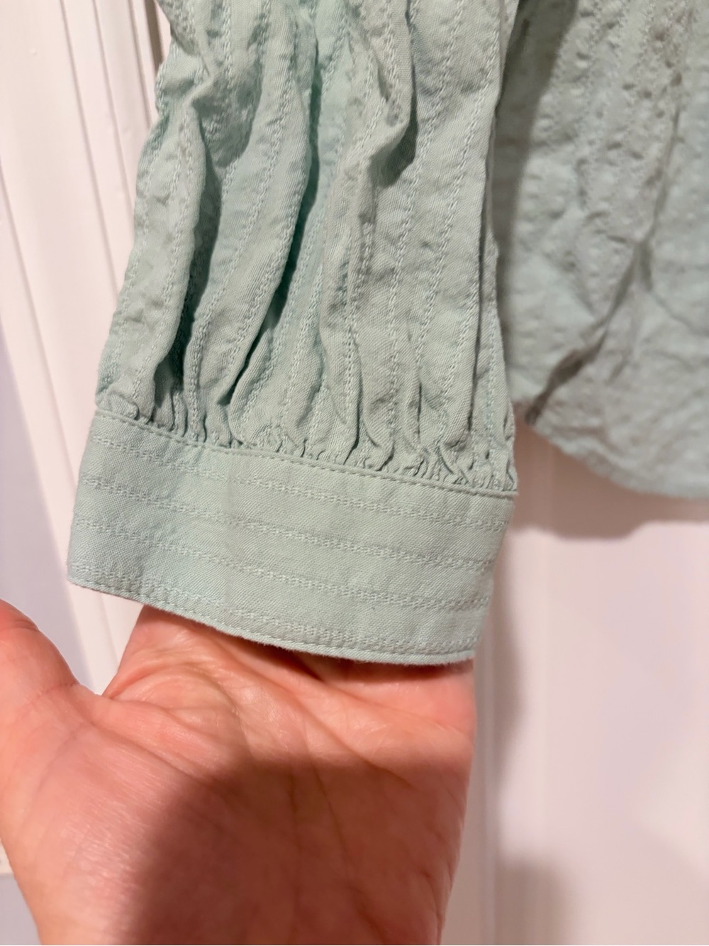 LOFT Mint Green Ruffled Pintuck Button-Down Blouse - Picture 5 of 9